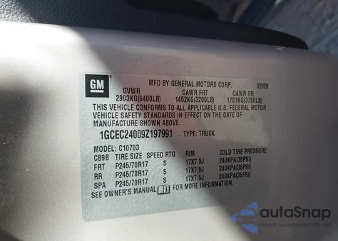 2009 Chevrolet Silverado 1500 Lt from USA, damaged, VIN 1GCEC24009Z197991